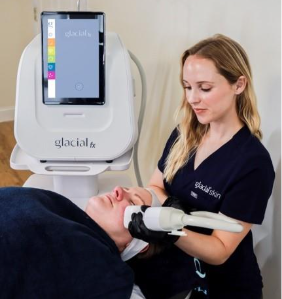 An example of someone getting a glacial skin treatment