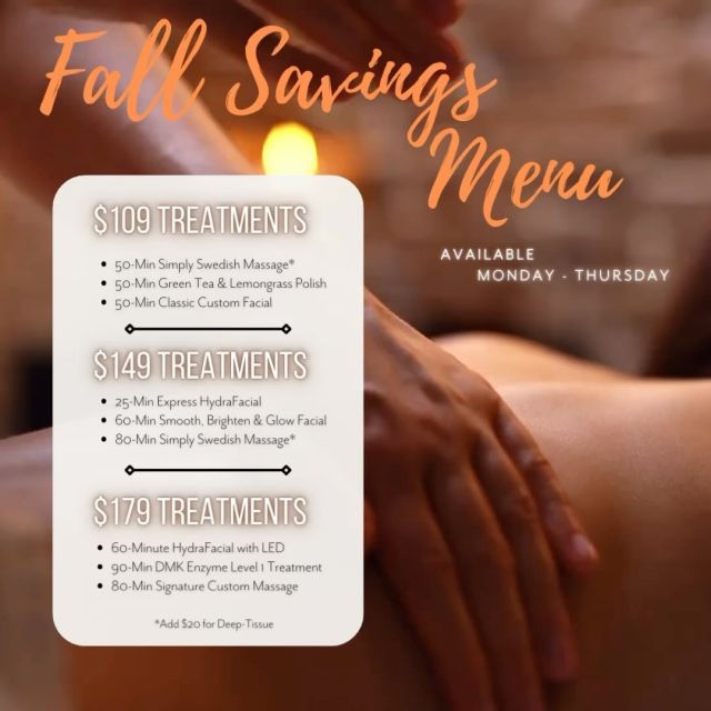 Salt Room, massage, sauna, facial, repeat 🧖🏻‍♀️

Wind down before the crazy holiday season begins  and enjoy our weekday specials! Call today to schedule your spa day! 

📞772.231.1133