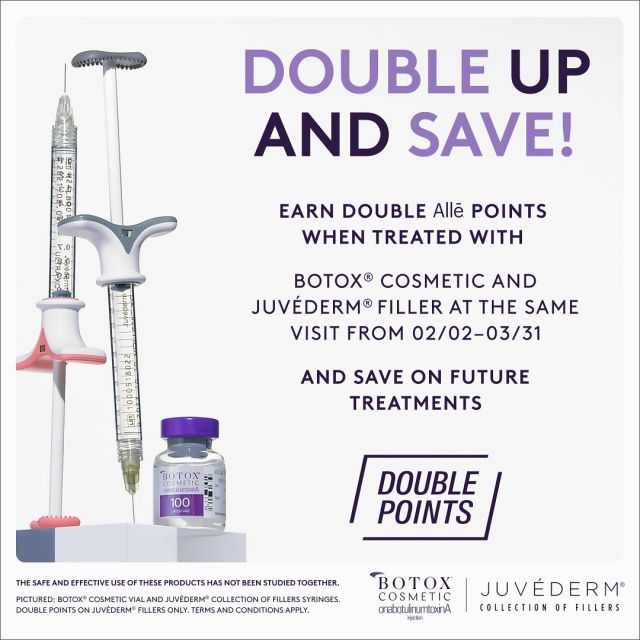 Now we like double points 🙌🏼

Receive double points through March 31st when you receive Juvéderm and Botox together! Call to schedule your reservation today with one of our skilled nurse practitioners today! 

📞772.231.1133